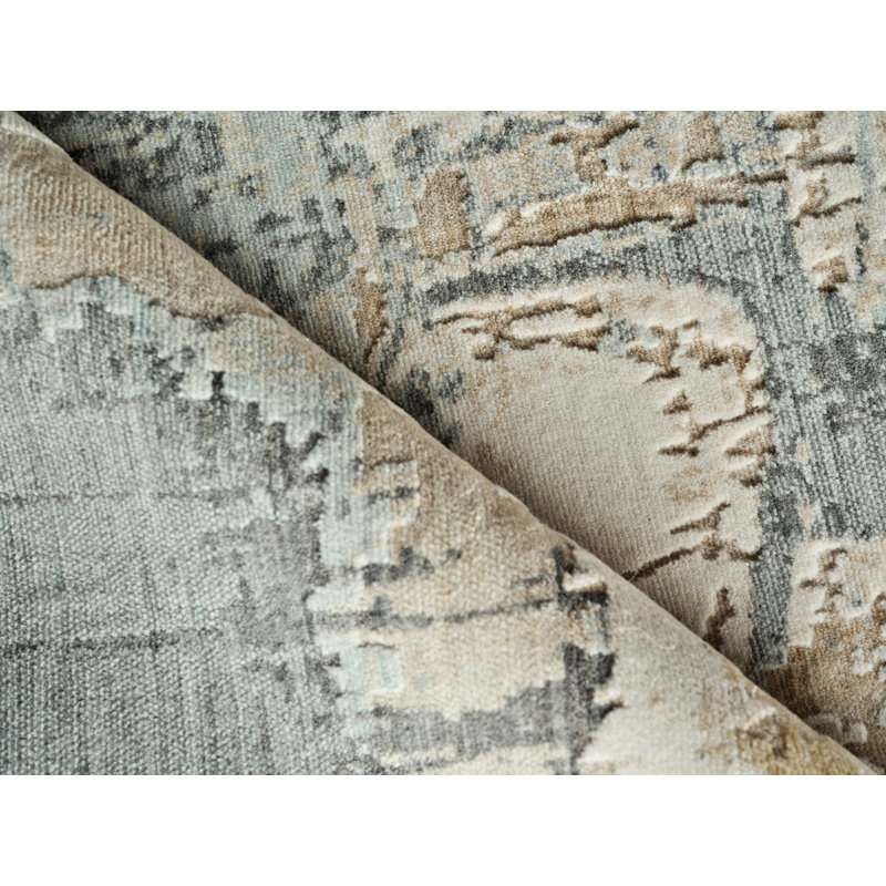 Infinity Power Loomed Wool/Nylon Abstract Area Rug in Silver/Blue/Gray, Rectangle 9' x 12'