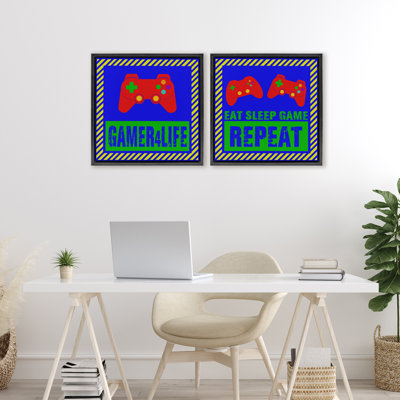 Ensemble de cadres flottants 2 pièces Gamer Quotes with Stripes, design par Marcus Prime