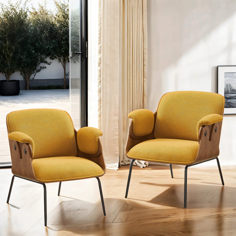 Fauteuil rembourré, Coton / lin jaune
