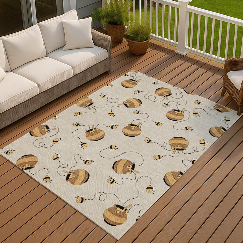 Machine Washable Indoor/Outdoor Chantille ACN2650 Kids Rug, Beige, 10' x 14'