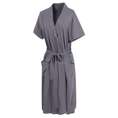 Charleigh Womens Cotton Robes, Lightweight Short Sleeve Kimono Bathrobe Spa Knit Robe Bridal Dressing Gown Sleepwear RHW2753 Grey 3 -  Alwyn Home, 8F49B25FB83C485589C032647D9FD638