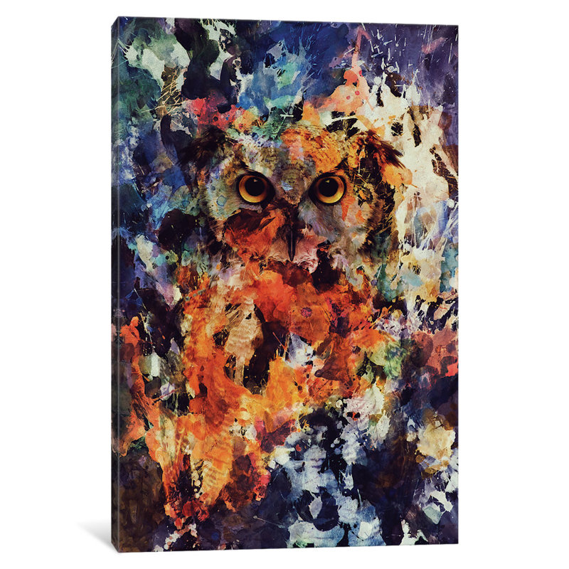 Aquarelle hibou, reproduction d’art sur toile tendue, H 18 po x l 12 po x P 1,5 po