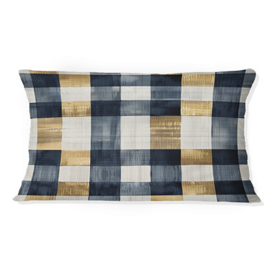 Navy Blue Gingham Print III - Modern Lumbar Pillow