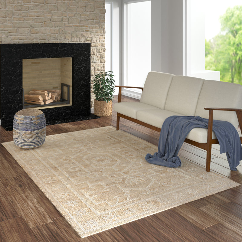 Laverle Farmhouse Medallion Handmade Jute Blend Area Rug, Ivory, Rectangle 7'9" x 9'9"