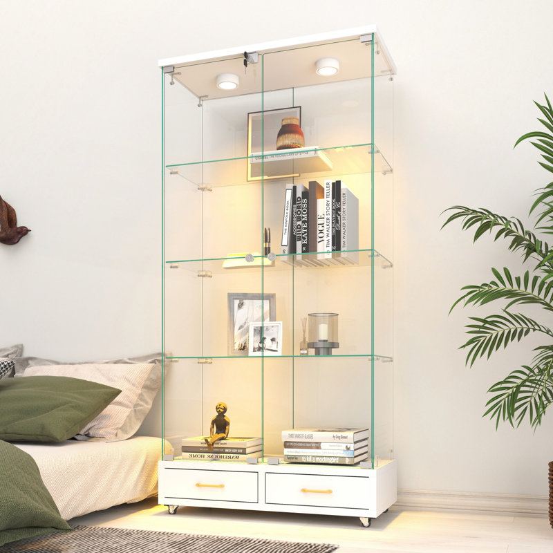 Vitrine moderne en verre avec lumières DEL, Blanc