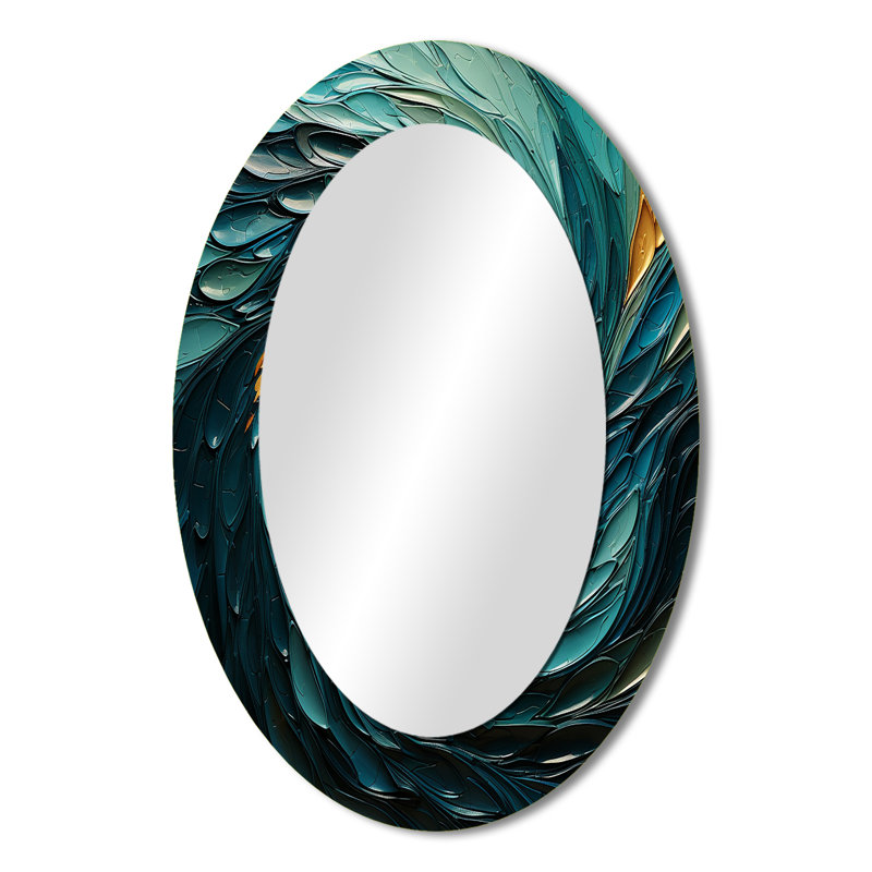 Majestic Motion Teal Spiral III - abstrait spirales murales, miroir bleu, impression sur métal, 36 po x 24 po, Ovale