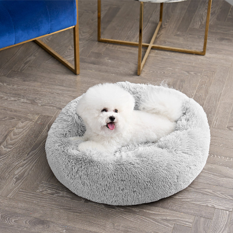 Juicy Couture Fur Donut Pet Bed, Gray, Small (11 -25 lbs)