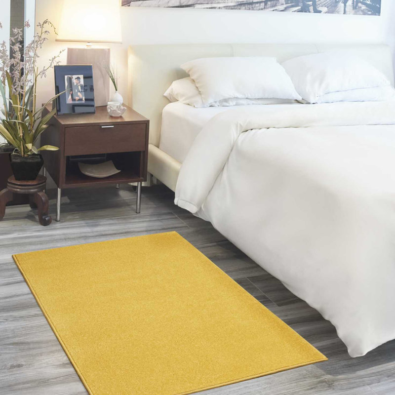 Mullican Sandy Solid Yellow Easy Care Indoor/Outdoor Area Rug, Rectangle 3' x 5'
