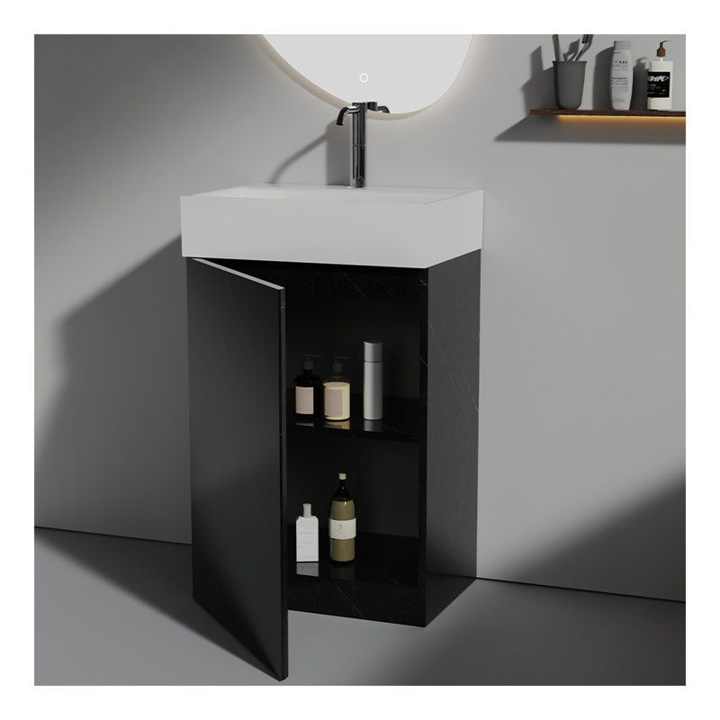 Meuble-lavabo autoportant pour salle de bain moderne 20 po avec lavabo en céramique Roca, Noir