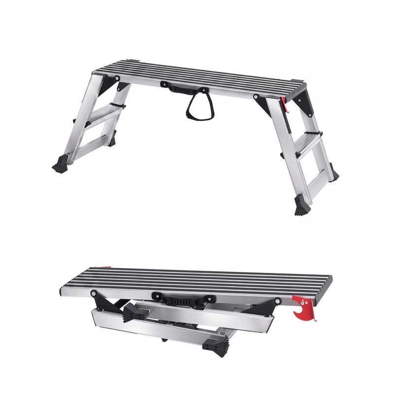 Escabeau antidérapant pliable en aluminium avec capacité de 660 lb, escabeau pliant avec plate-forme de travail pliante 39,4 x 11,8 po
