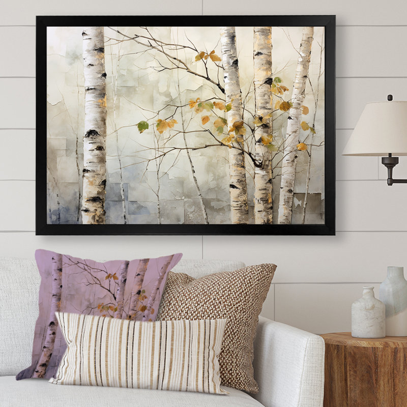 «Beige Silver Birch Tree Beauty I» sur toile, Cadre photo noir simple, H 16 po x l 32 po x P 1 po