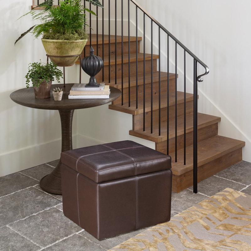 Hanscom Faux Leather Ottoman, Brown Faux Leather