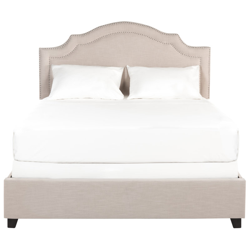 Upholstered Standard Bed, Full, Beige Linen
