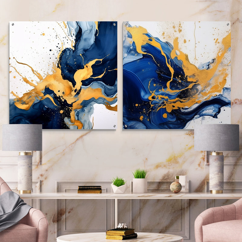 Chesham - Fractals - Ensemble de 2 verres muraux en acrylique, H 36 po x l 73 po