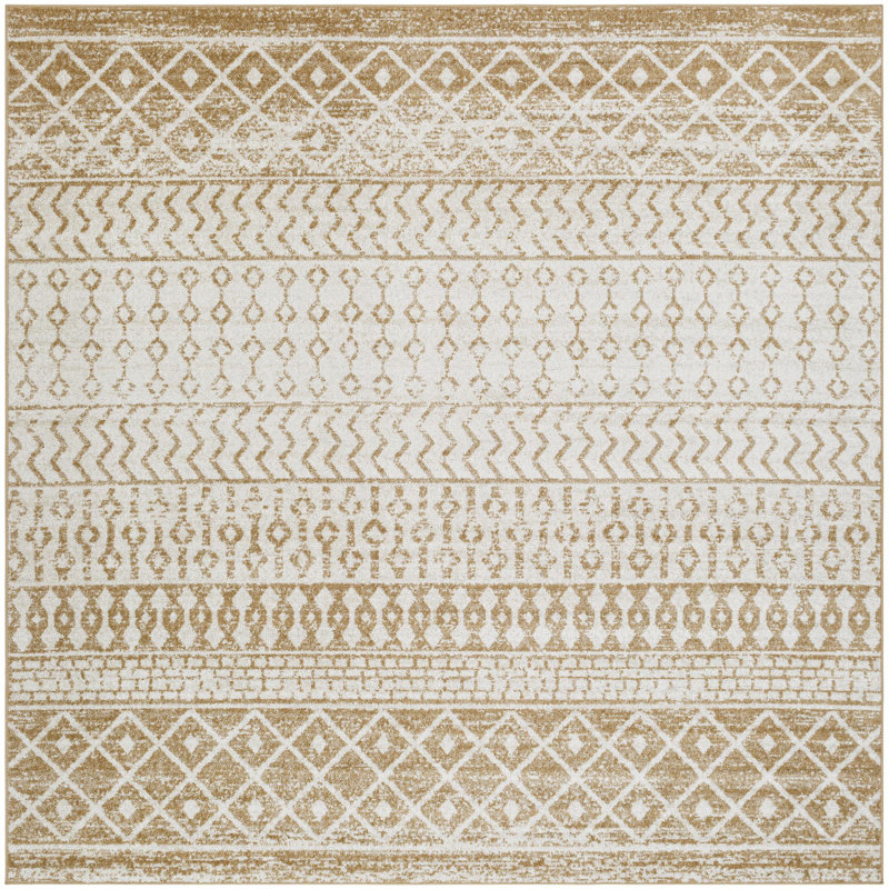 Tapis oriental brun clair / crème en polypropylène tissé à la machine Labriola, Carré 5 pi