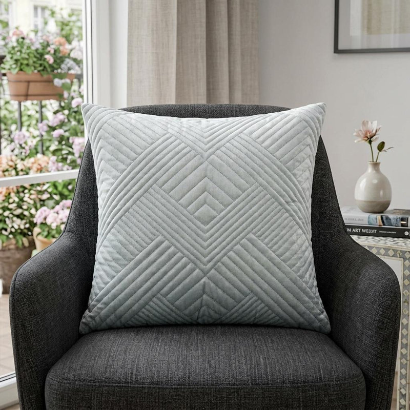 20" Teal Cotton Blend Throw Pillow, Gray