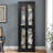 Lighted Glass Curio Display Cabinet With Wood Frame - Elegant Glass Storage For Wine, Toys & Collectibles - Perfect For Living Room, Kitchen & Pantry - Bulb Included, Black
