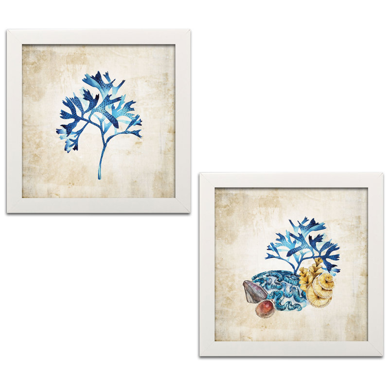 «Sea Life I and II», ensemble de 2 impressions, Papier avec cadre blanc, H 12 po x l 12 po x P 0,75 po