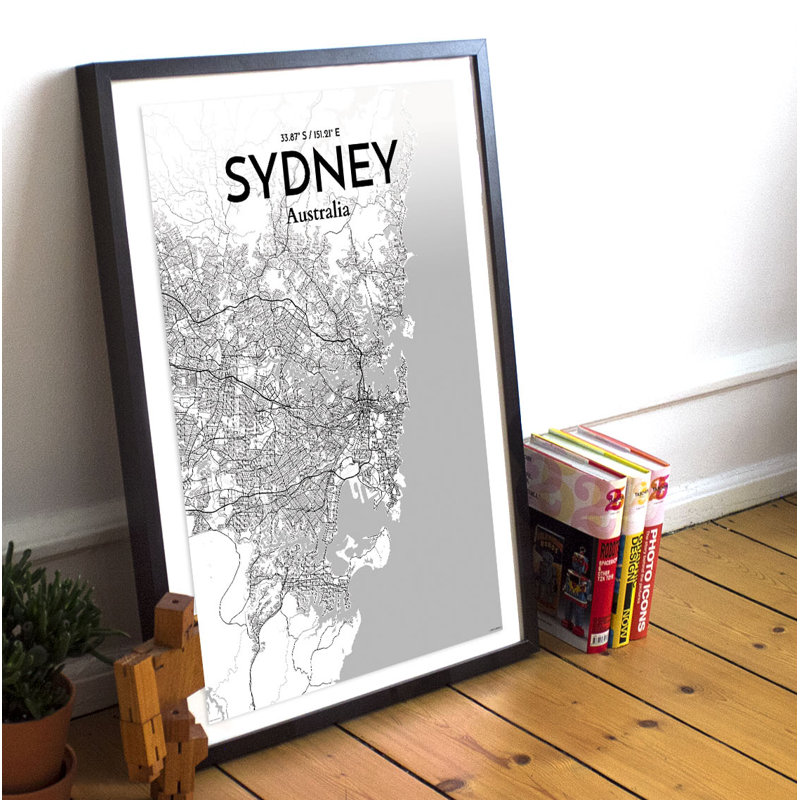 Sydney City Map - No Frame Print, 91.4cm H x 61cm W x 0.13cm D