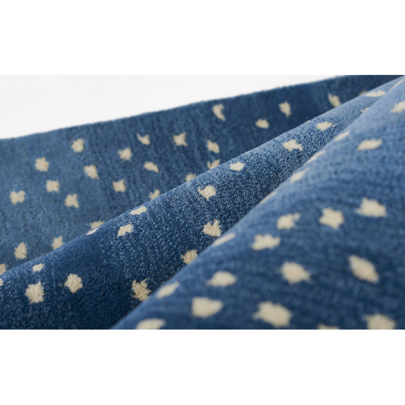 Wool Abstract Area Rug in Blue/White, Runner 2'6" x 8'