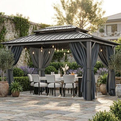 10x12ft Hardtop Gazebo Outdoor Patio Gazebo with Ventilated Aluminum Roof and Mosquito Net Steel Gazebo