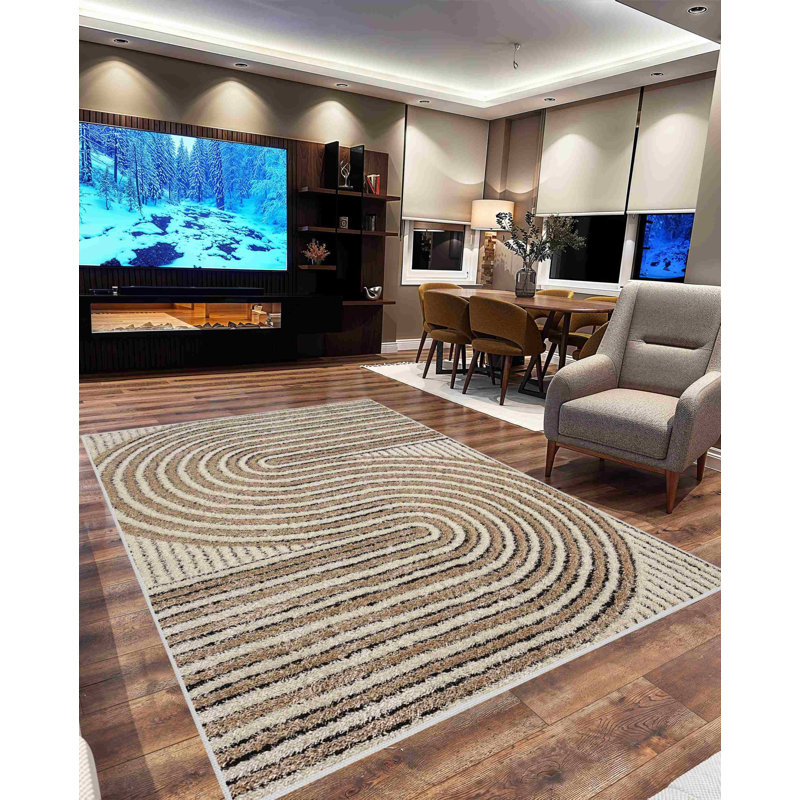 Tapis à motif géométrique abstrait moderne pour le salon 6421 (crème), Rectangle 7 pi 11 po x 10 pi 10 po