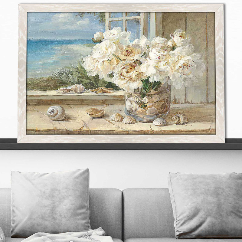 Au bord de la mer - Peinture, Cadre crème délavé, H 33,5 po x l 49,5 po x P 1 po