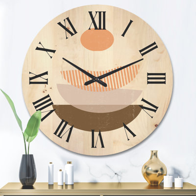 Horloge murale abstraite soleil et lune géométrique en terre cuite I
