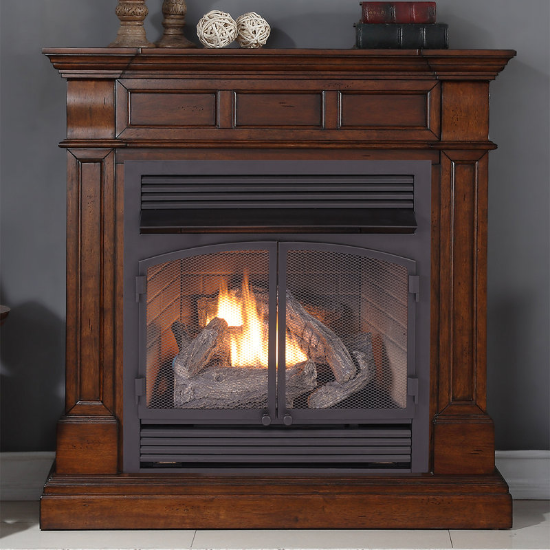 Duluth Forge Dual Fuel Vent less Gas Fireplace - 32,000 BTU, Auburn Cherry, 44" H x 44.25" W x 17" D, No