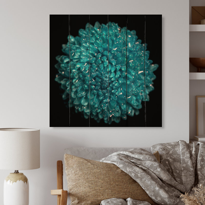 Turquoise fleurie - peinture sur bois sans cadre, H 40 po x l 40 po x P 1 po