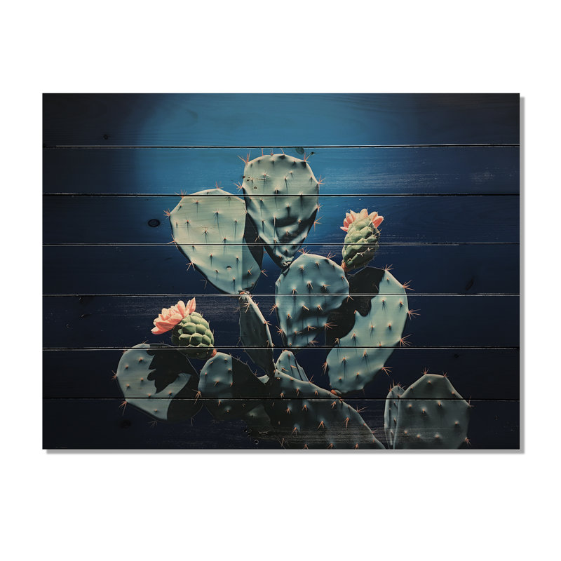 Cactus saphir Solitude I - art mural en bois de cactus sur bois de pin naturel, H 30 po x l 40 po
