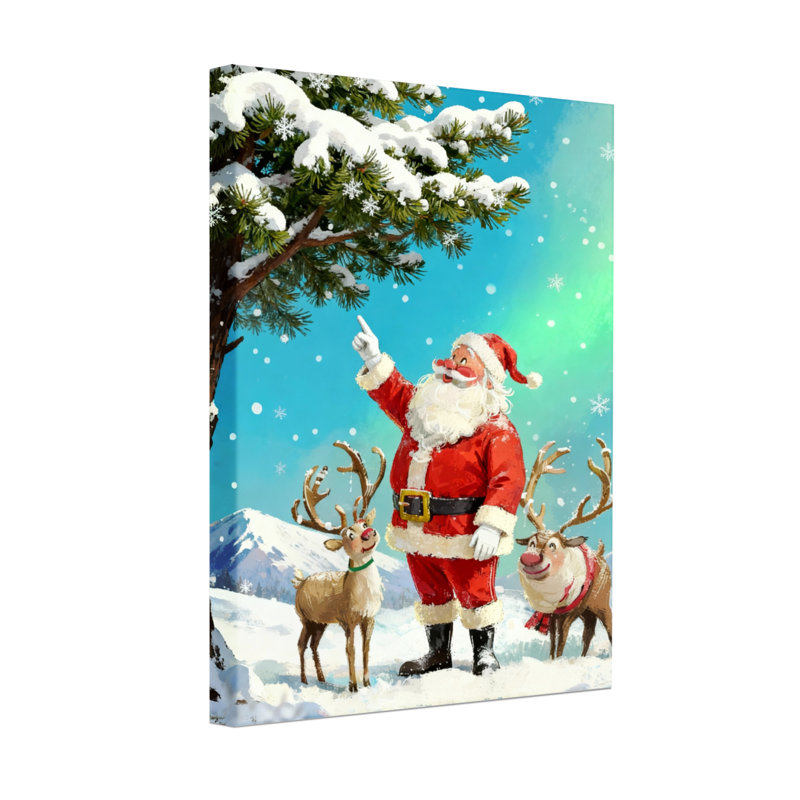 Noël père Noël avec renne dans un paysage enneigé, H 18 po x l 12 po