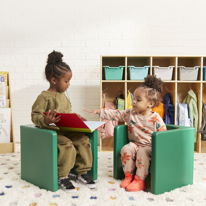 ECR4Kids Tri-Me Table and Cube Chair Set, Multipurpose Furniture, 3-Piece, Green