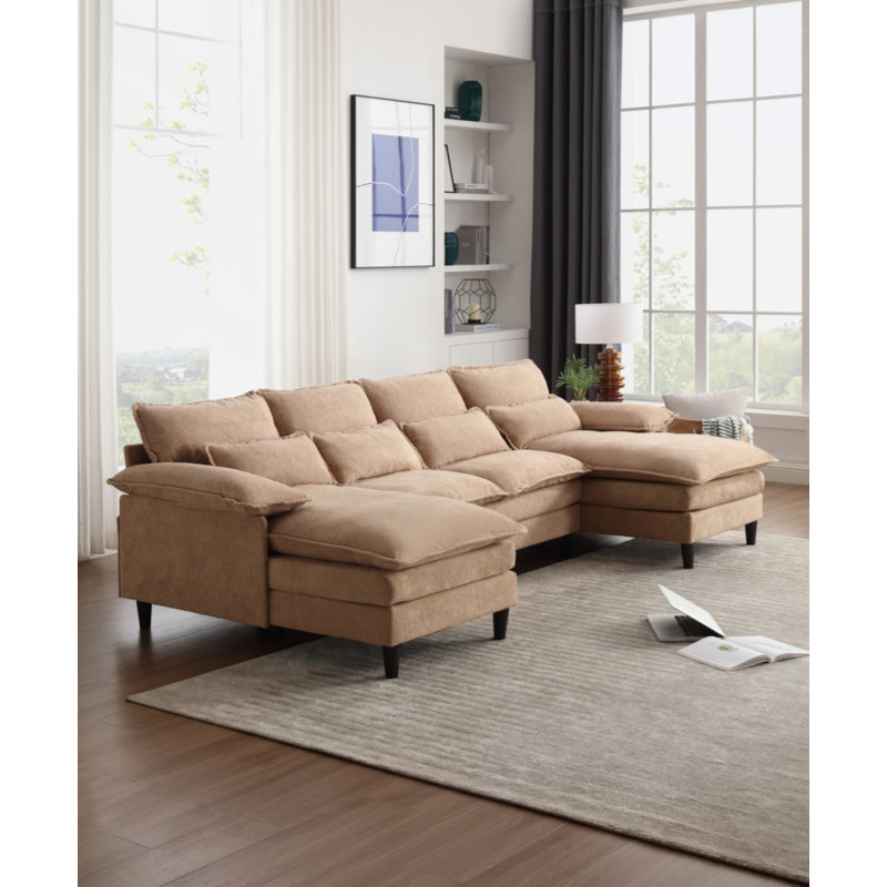 U Shaped Modular Sectional Sofa Couch, Brown Fabric