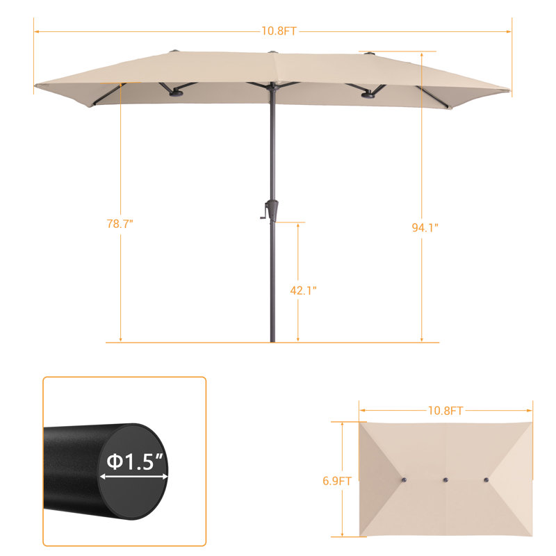 Parasol de patio double face 11 x 7 pi avec grand auvent, Beige