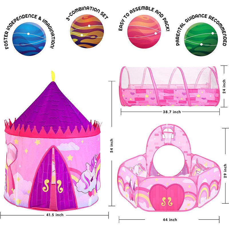Tente de jeu escamotable en polyester 41,5 po x 41,5 po intérieur / extérieur avec tunnel et aire de jeu