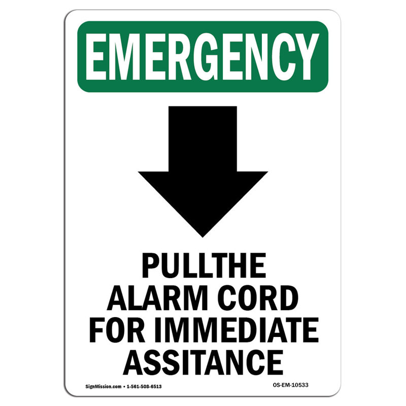 OSHA d'urgence tirer le cordon d'alarme avec le symbole, H 18 po x l 12 po x P 0,1 po