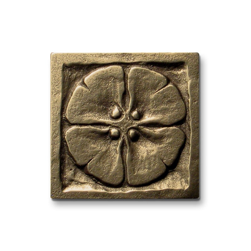 2" x 2" Metal Moon Blossom Decorative Tile Insert, Traditional Bronze