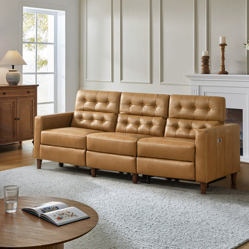 Gurdarshan Leather Dual-Motor Power Reclining Sofa, Camel