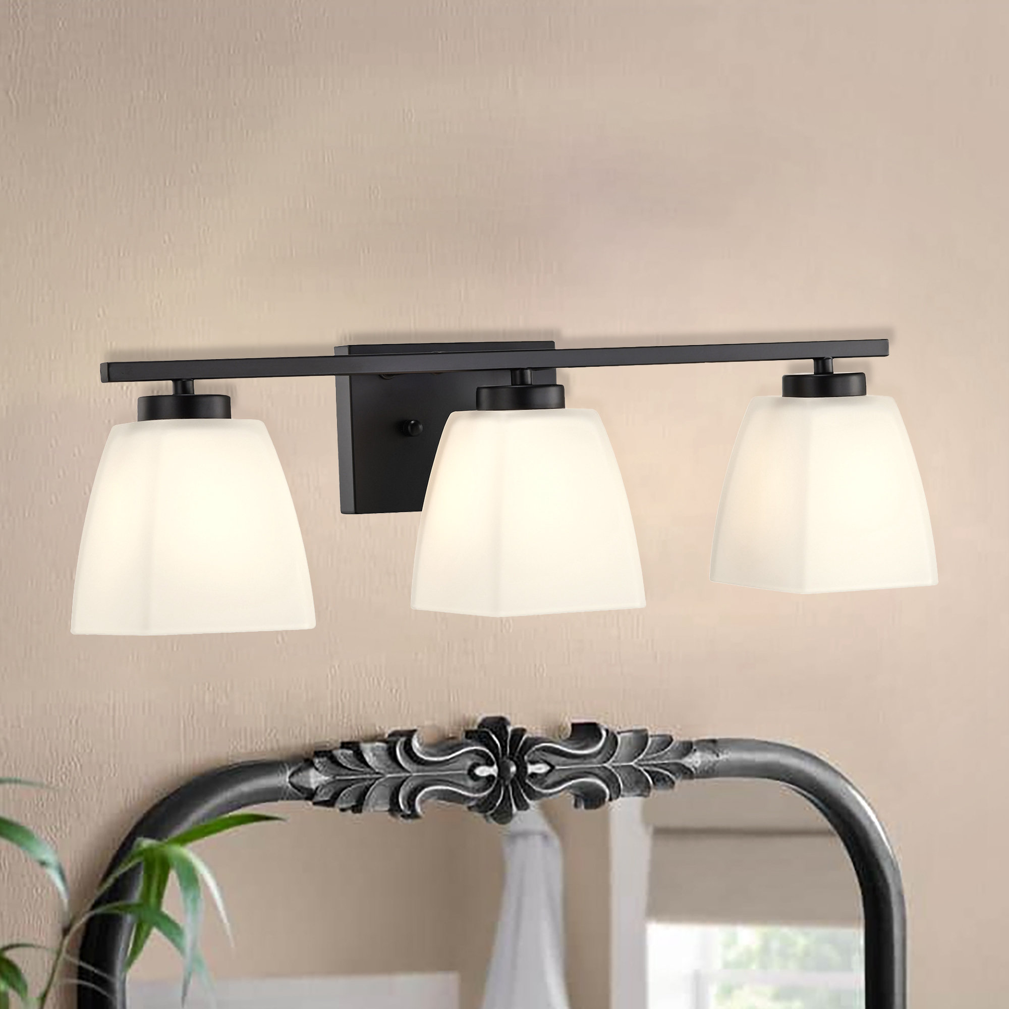 Ebern Designs 22 In. 3-light Modern Vanity Light With Square Etched ...