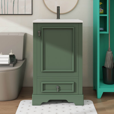 20-Inch Bathroom Vanity With Integrated Sink – Single Sink Design, Soft-Close Door, Adjustable U-Shaped Shelf, Partition Drawer
