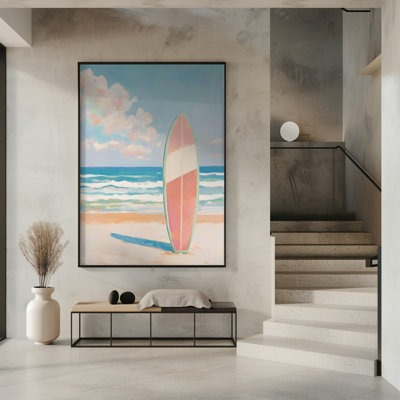 "Sea Beach Surfboard" Framed Textured Wall Art