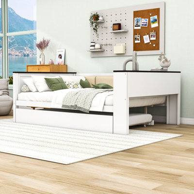 Wooden Daybed with Trundle, Storage Shelves and USB Port