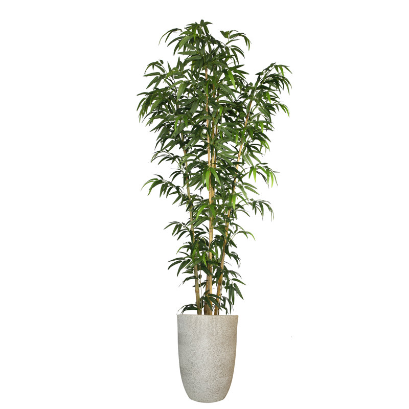 Arbre en bambou artificiel de 80 po de hauteur avec poteaux naturels et pot de fibres artificielles Abingt
