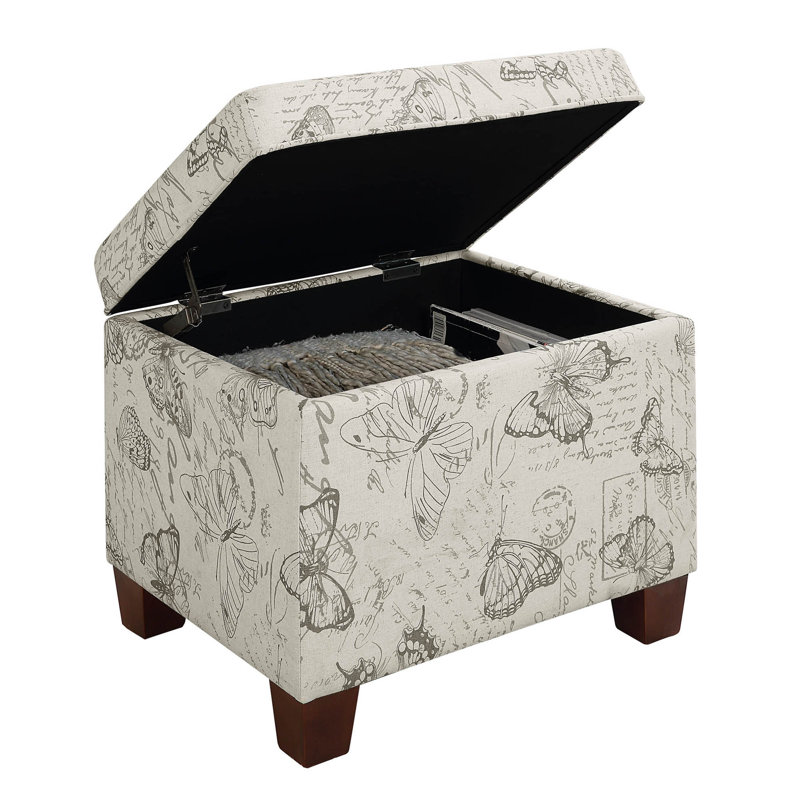 Repose-pieds rembourré rectangulaire avec rangement de 21,50 po Akifa, Polyester papillon