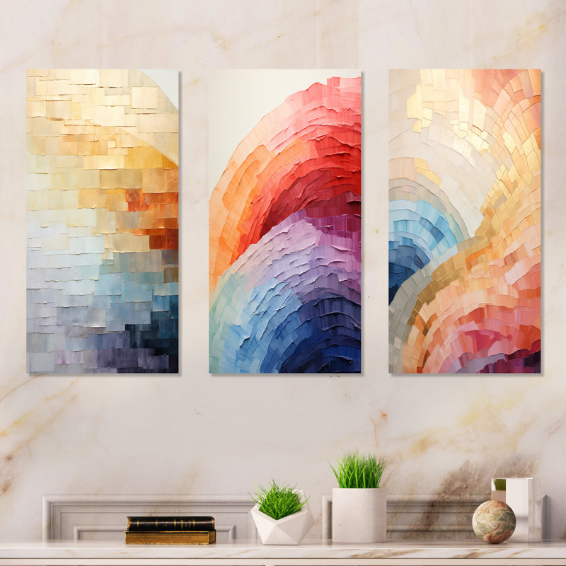 Minimalisme couleurs en harmonie - ensemble de 3 reproductions d'art mural abstraites en métal, H 32 po x l 48 po