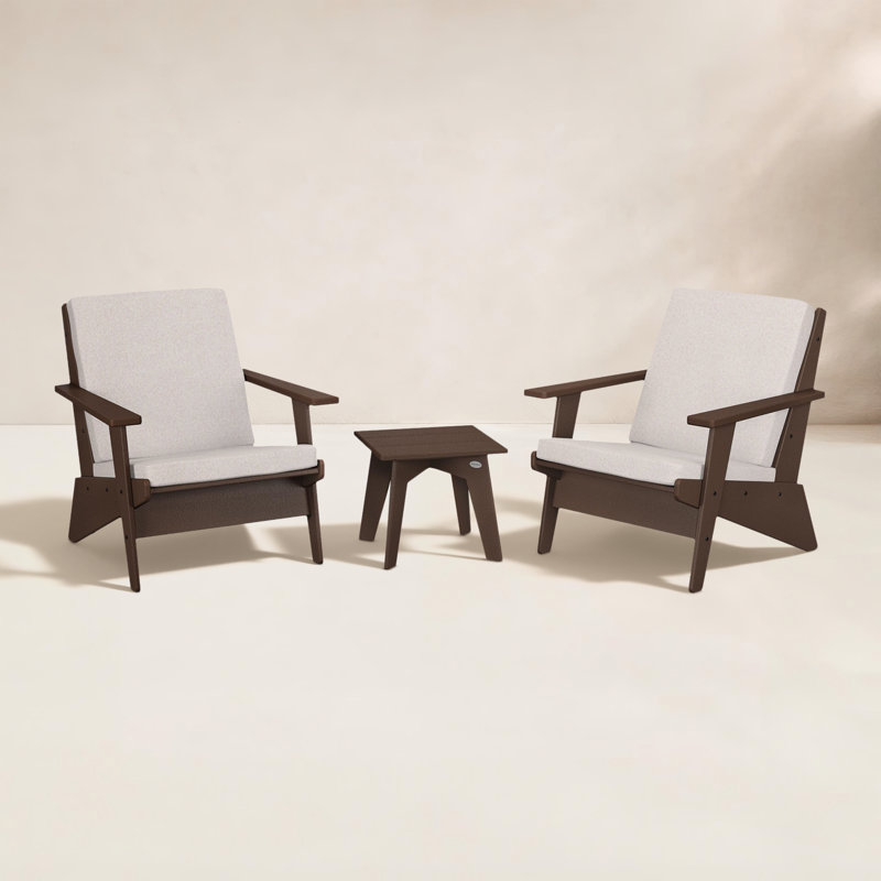 Riviera Modern Lounge 3-Piece Set, Dune Burlap, Mahogany