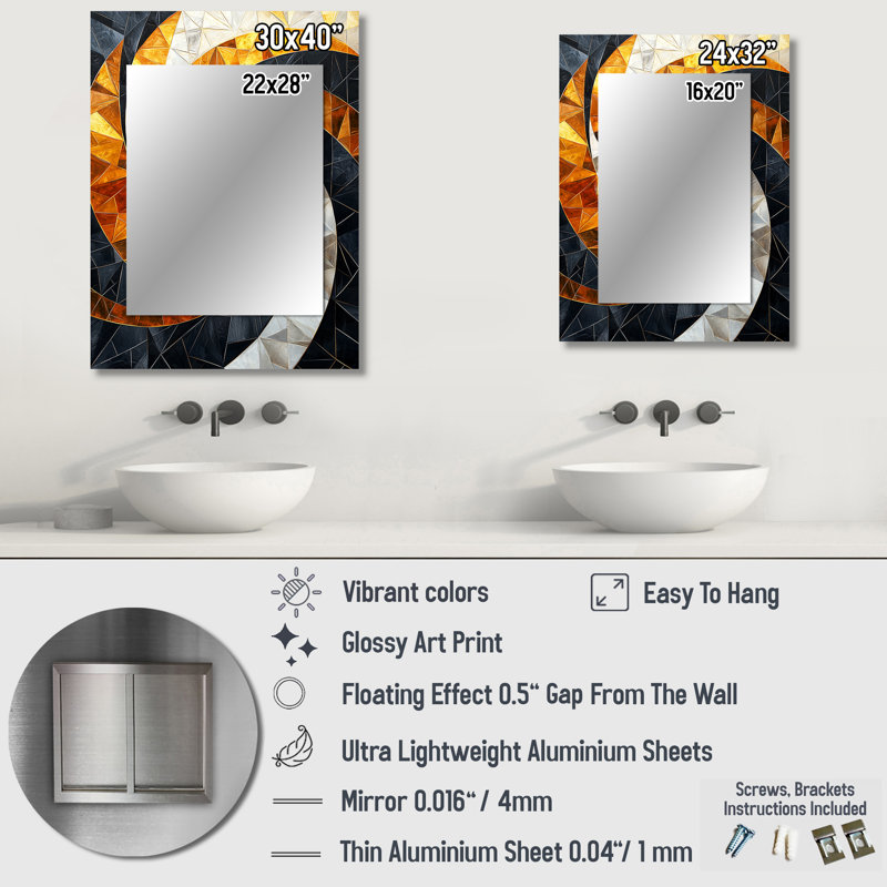 Yellow Black Vortex Of Sophistication III - Abstract Shapes Decorative Mirror, Black Wall Mirror, Printed Metal Art