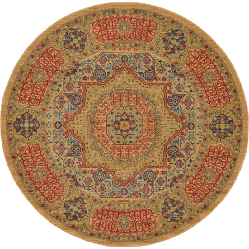 Ophelia Oriental Indoor Rug, Round 3'3", Green/Tan