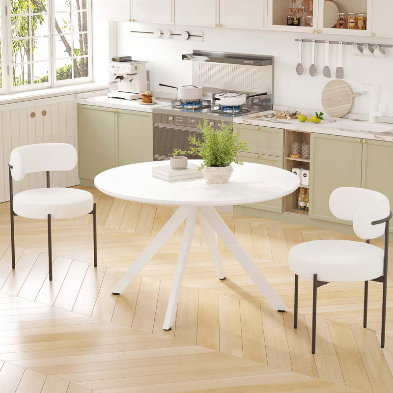 Table de salle à manger ronde 47,2 pouces en bois massif avec base à piédestal entrecroisée